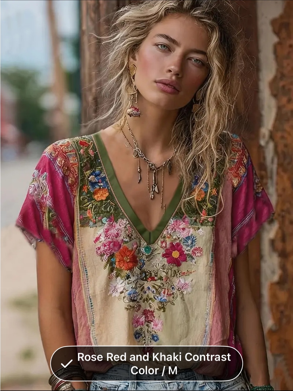 Floral V-Neck Short Sleeve Top in Pink and Cream